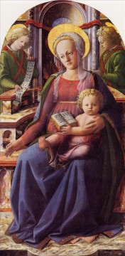 Filippino Lippi Painting - La Virgen y el Niño entronizados con dos ángeles Christian Filippino Lippi